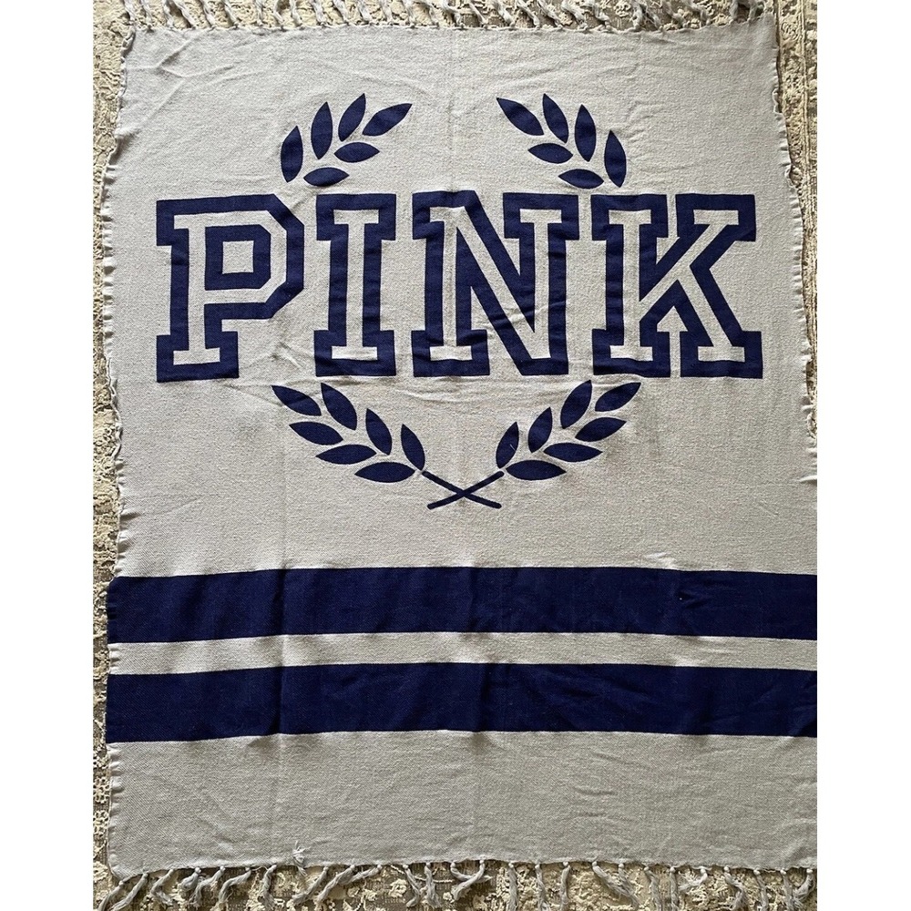NWT Victorias Secret PINK Festival Beach Blanket Gray And Blue 100% Cotton New